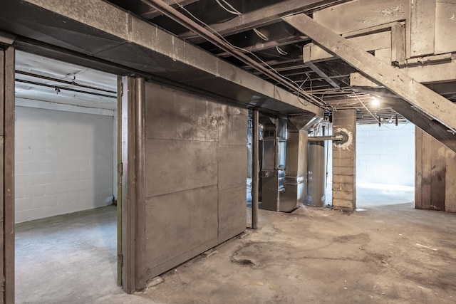 unfinished basement with heating unit