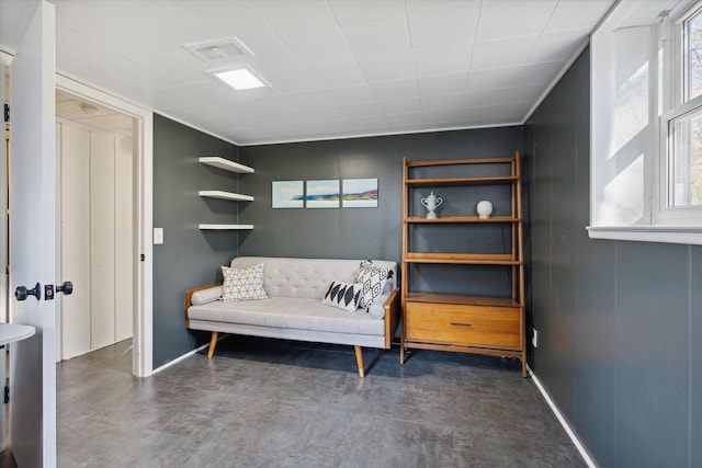 living area with baseboards