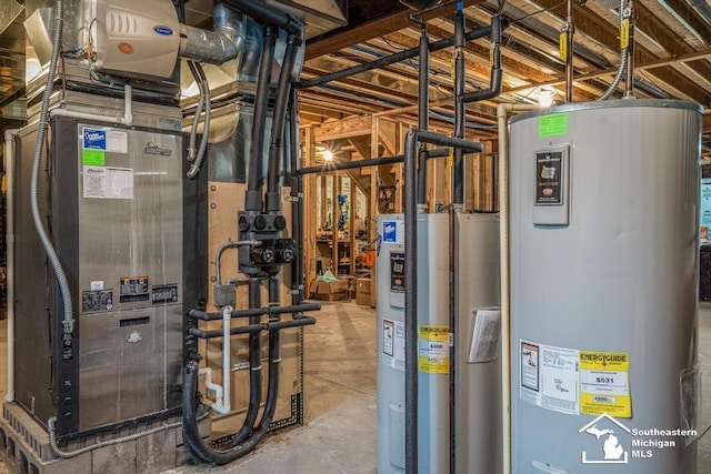 utility room featuring water heater