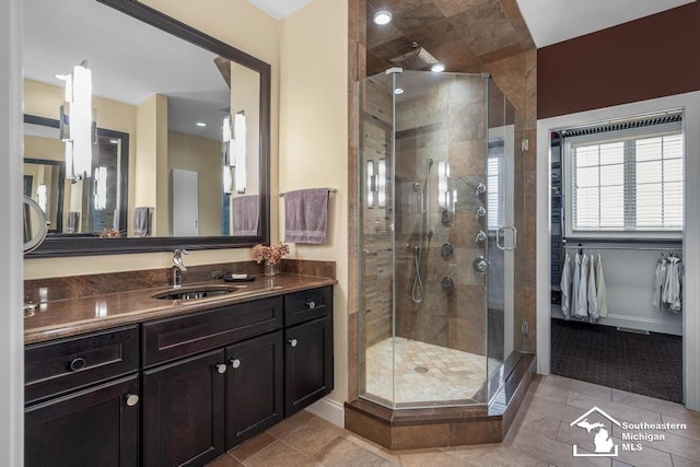 6370 Lewis Ave, Ida, MI 48140 - bathroom with a shower stall, vanity, and tile patterned floors