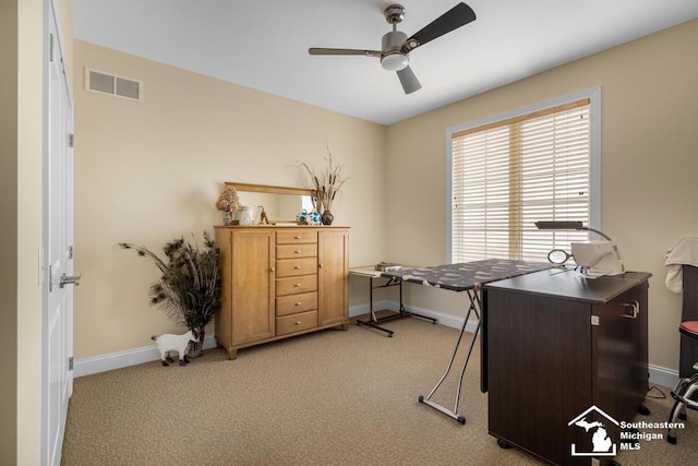 6370 Lewis Ave, Ida, MI 48140 - office area with a ceiling fan, baseboards, and light colored carpet