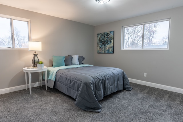 carpeted bedroom with multiple windows and baseboards