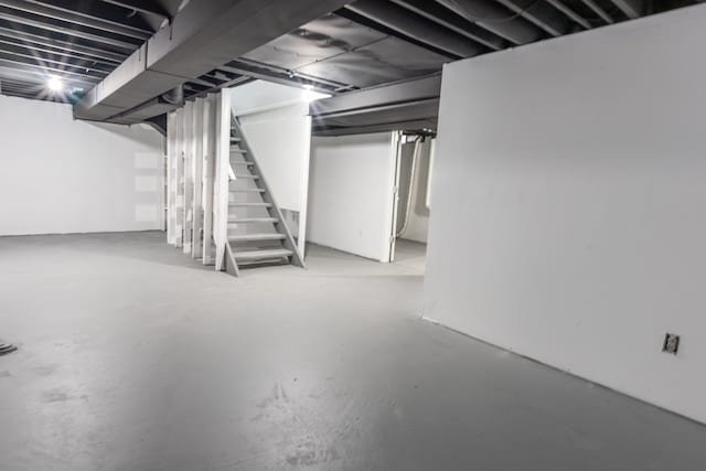 finished basement with stairway