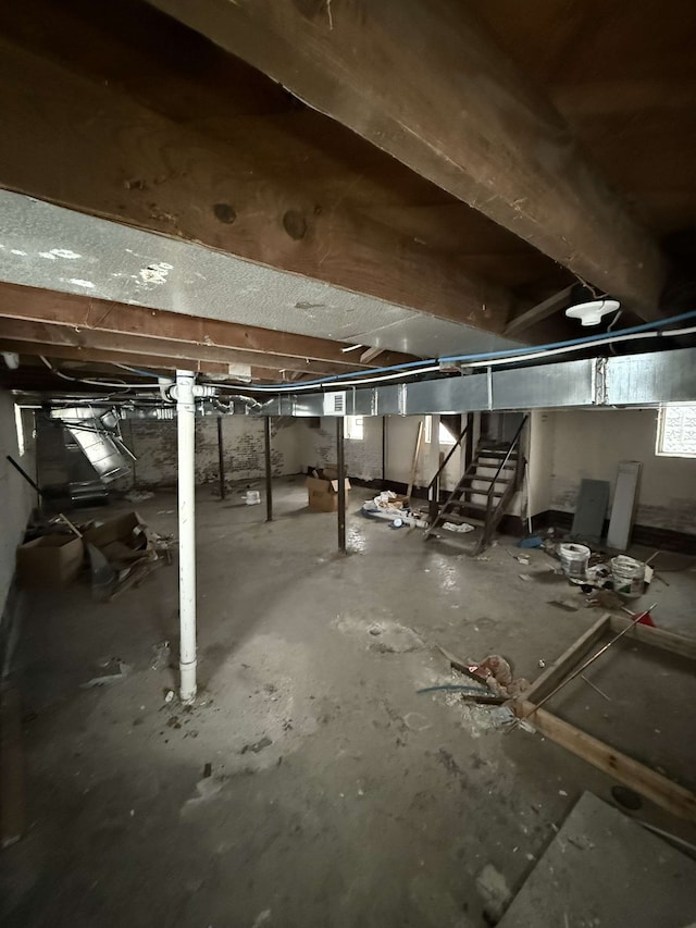 view of unfinished basement