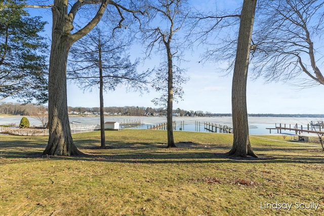 view of yard with a water view