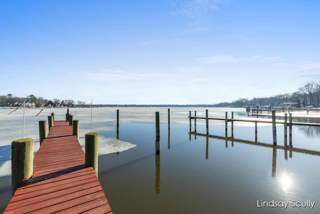 view of dock featuring a water view