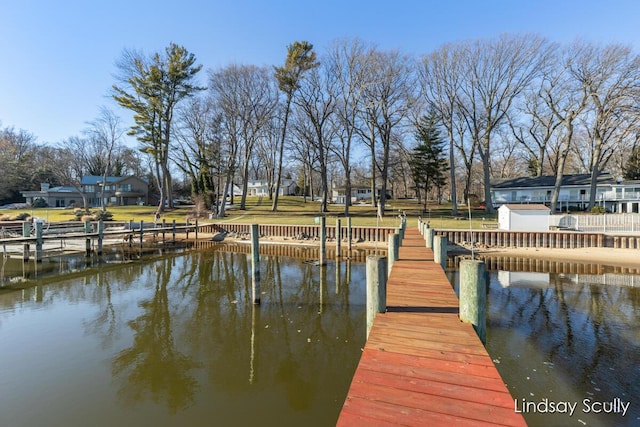 dock area with a water view