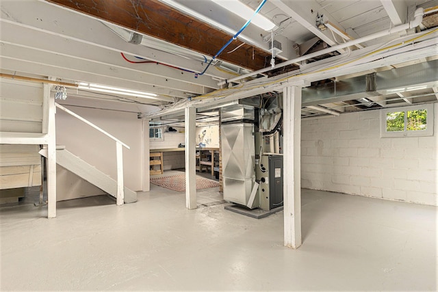 basement featuring heating unit