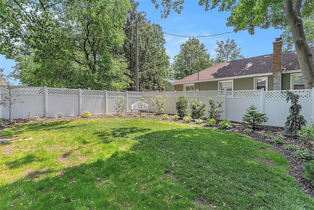 view of yard with a fenced backyard