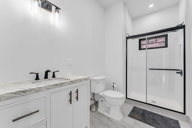 4301 Avery St, Detroit, MI 48208 - bathroom with a shower stall, marble finish floors, toilet, and vanity