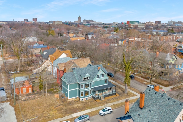 drone / aerial view with a city view