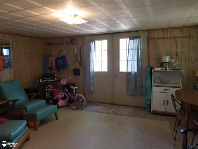 interior space with wallpapered walls
