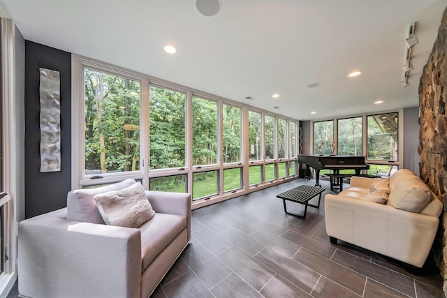 sunroom featuring rail lighting