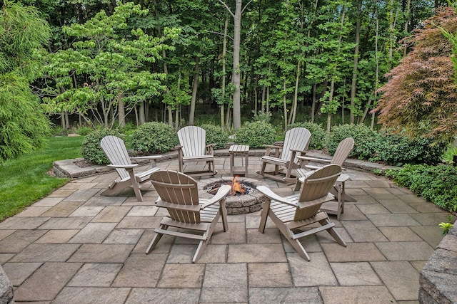 view of patio with an outdoor fire pit