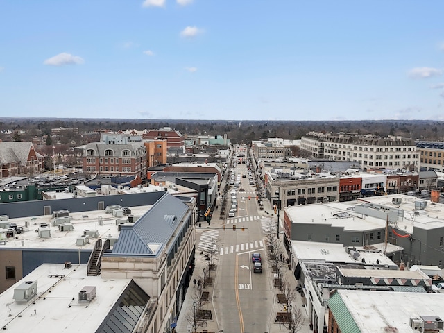 birds eye view of property with a city view