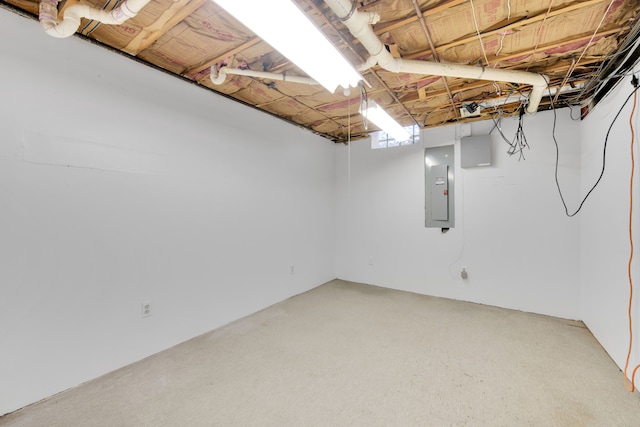 unfinished basement with electric panel