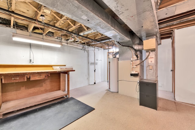 unfinished basement with water heater