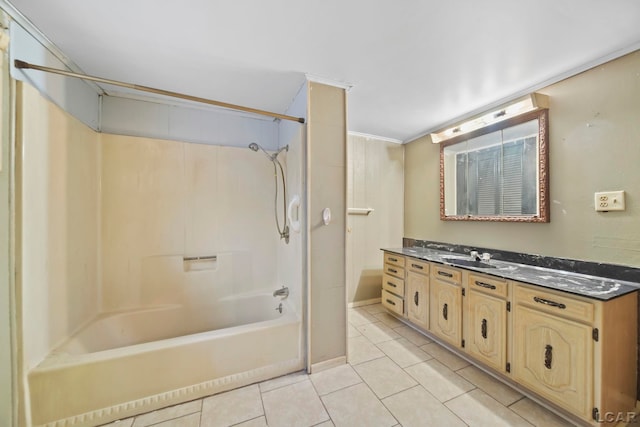 full bathroom featuring washtub / shower combination, vanity, and tile patterned floors