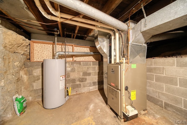 utilities with water heater and heating unit