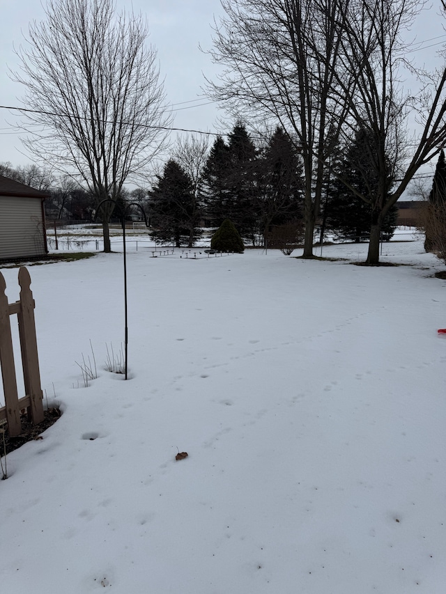 view of yard covered in snow