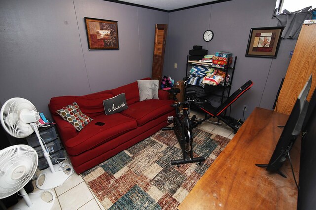 living room featuring tile patterned flooring