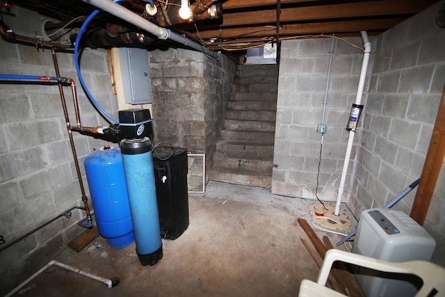 unfinished basement featuring electric panel