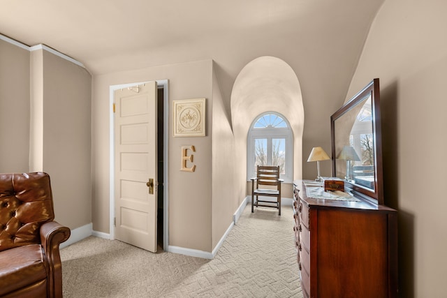 interior space with light colored carpet and baseboards