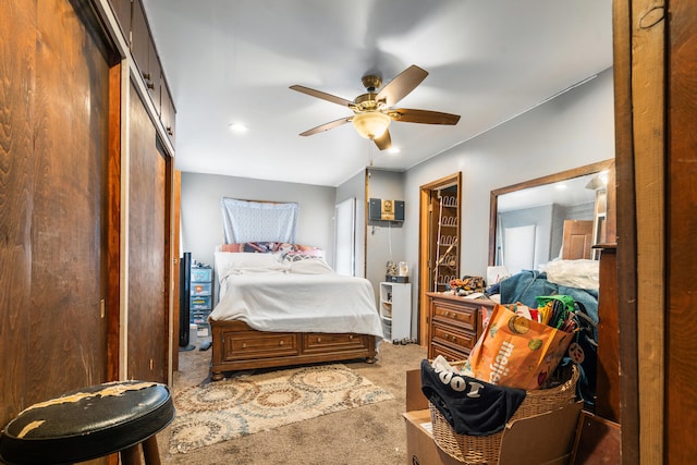 bedroom featuring carpet flooring and ceiling fan