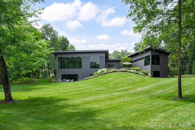 rear view of property with a yard