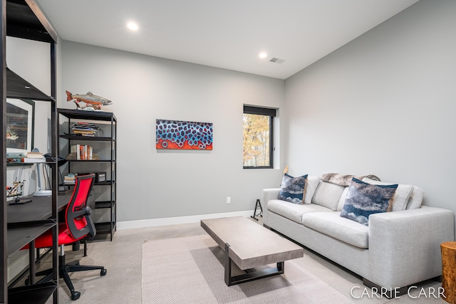 interior space with recessed lighting, visible vents, and baseboards