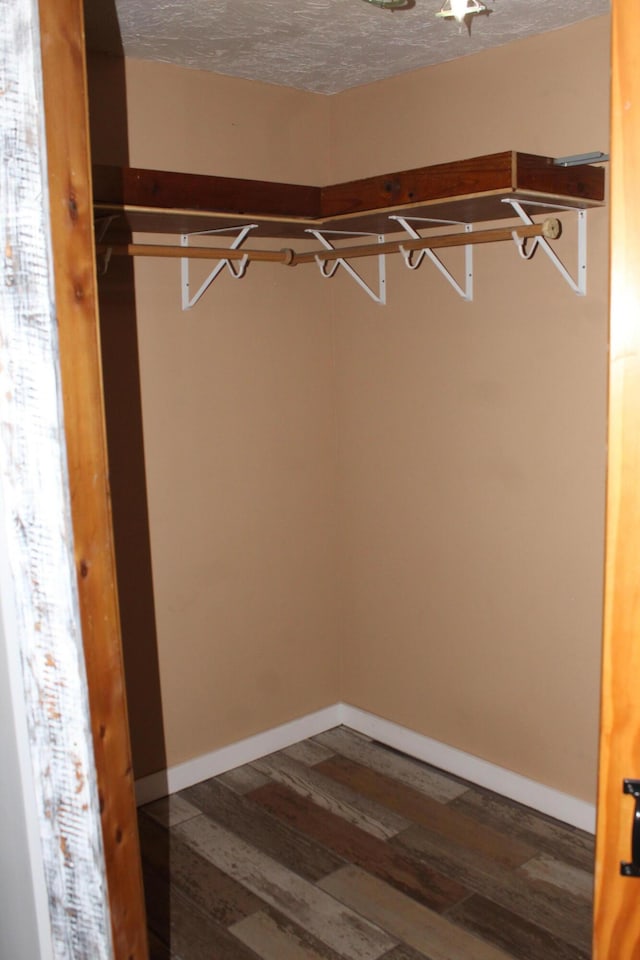 spacious closet with dark wood finished floors