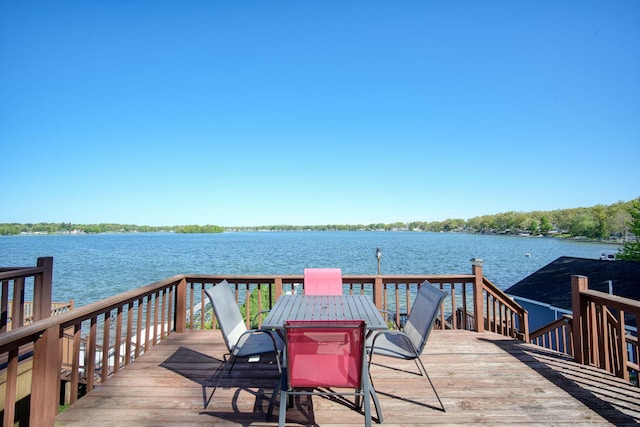 view of dock featuring a deck with water view