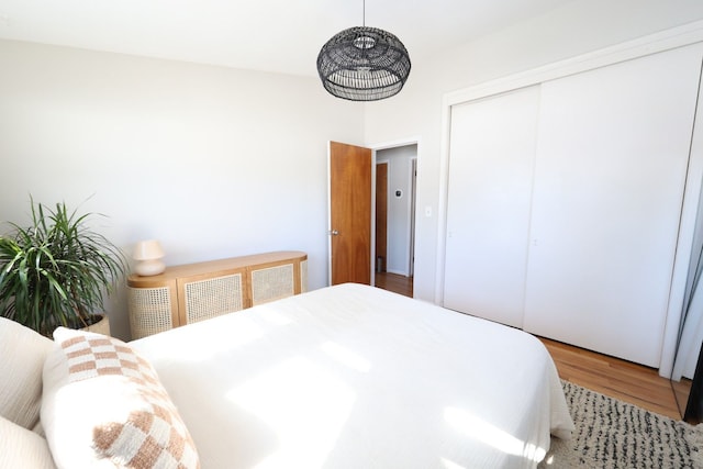 bedroom with a closet and wood finished floors