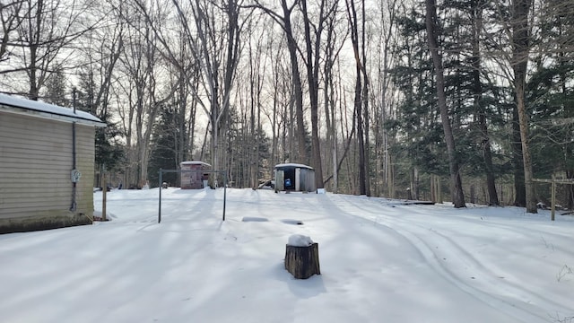 view of yard covered in snow