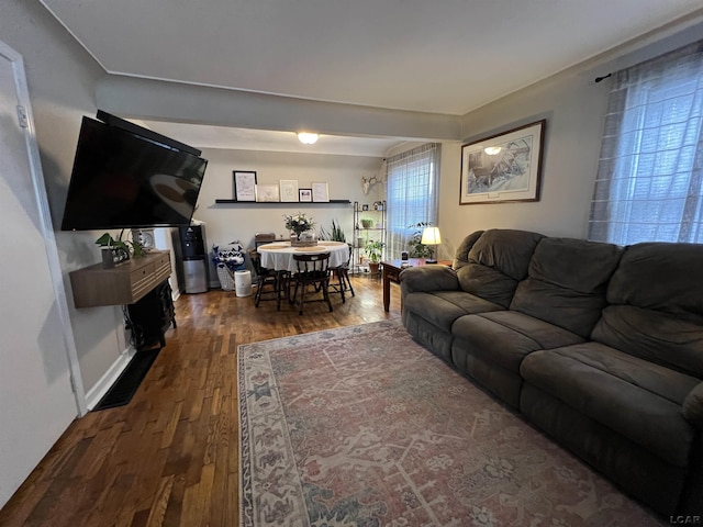 living room featuring baseboards and wood finished floors