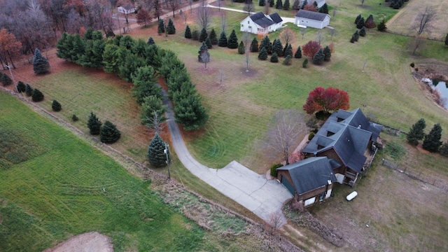 birds eye view of property with a rural view