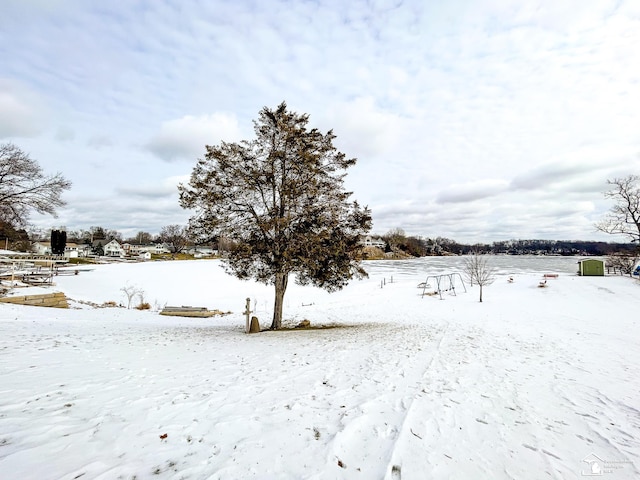 view of yard layered in snow