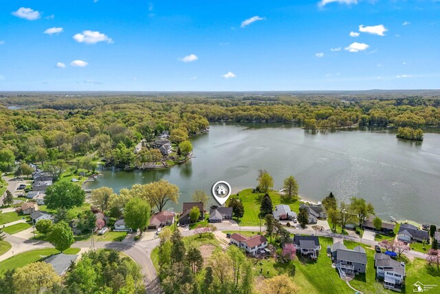 11799 Greenbriar Dr, Jerome, MI 49249 - aerial perspective of suburban area featuring a heavily wooded area and a nearby body of water