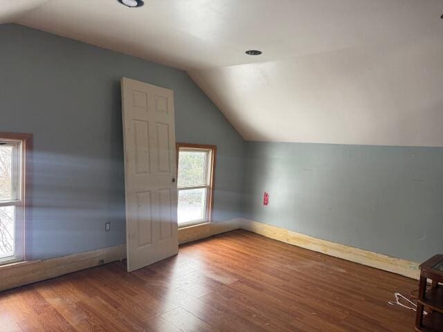 additional living space with vaulted ceiling and wood finished floors