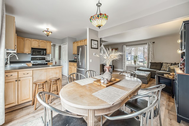 dining area featuring light wood finished floors