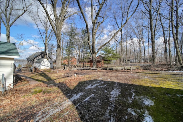 view of yard with a storage shed and an outdoor structure