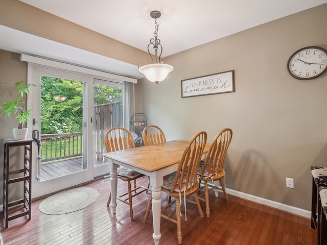 dining area featuring hardwood / wood-style floors and baseboards