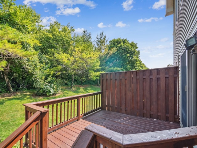 wooden deck featuring a yard