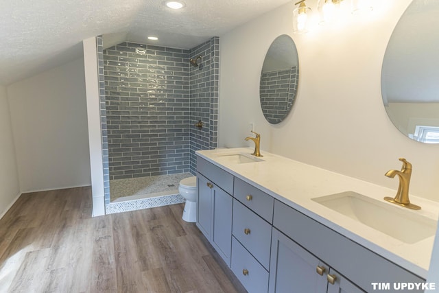 bathroom featuring a textured ceiling, wood finished floors, a sink, and toilet