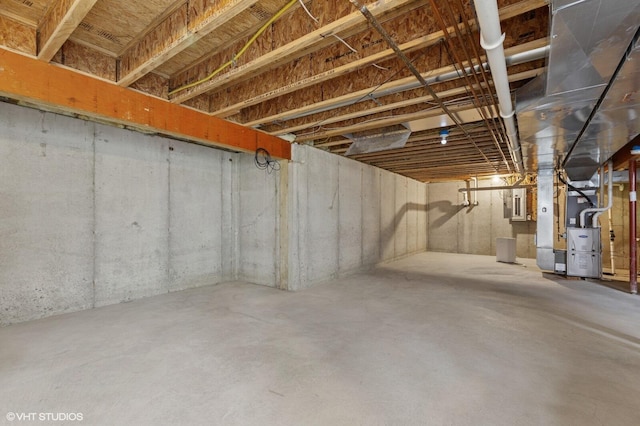 unfinished basement with electric panel