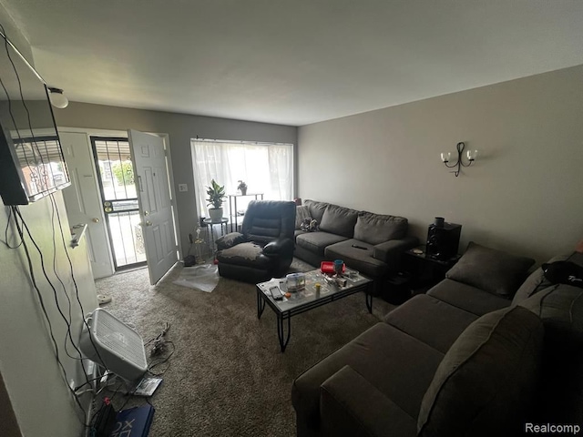 living room featuring carpet