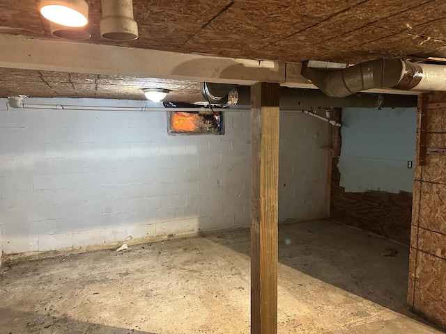 view of unfinished basement