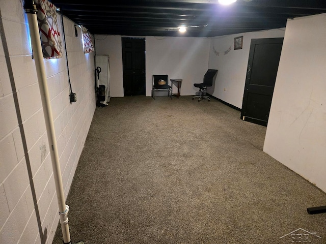 finished basement with carpet flooring