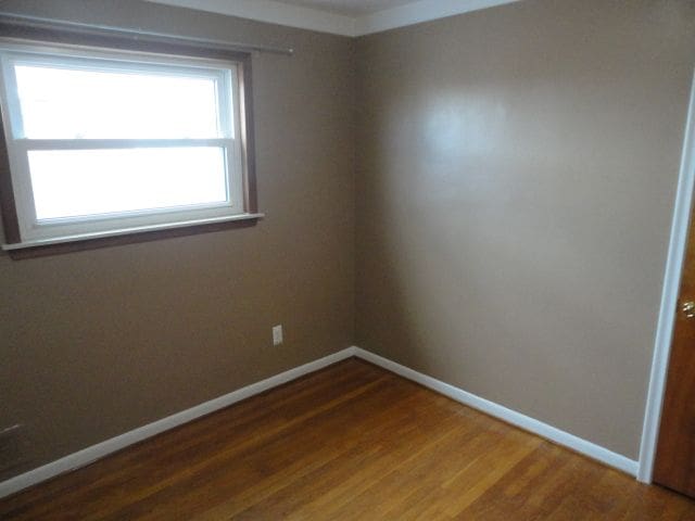 empty room featuring baseboards and wood finished floors