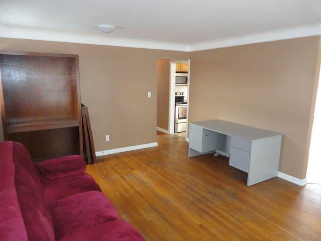 office with baseboards and wood finished floors